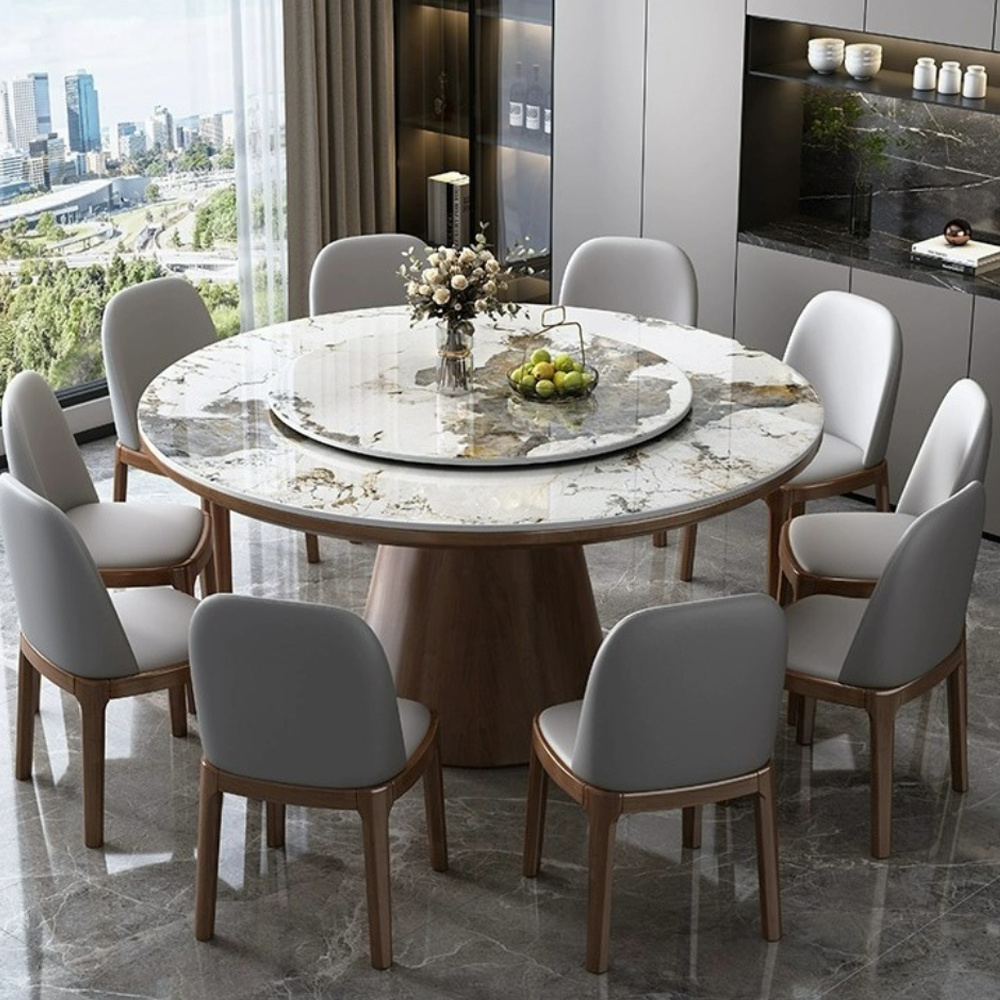 Modern Round Rotating solid wood dining table and chair combination bjflamingo Marble Dining Table with 6 Chairs