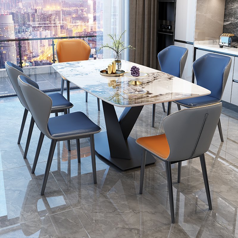 Light luxury rock plate dining table and chair combination of modern simple small rectangular home X feet dining table