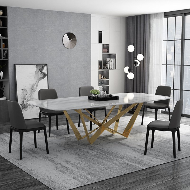 luxury dining room table and chairs set with golden leg Marble top dining tables
