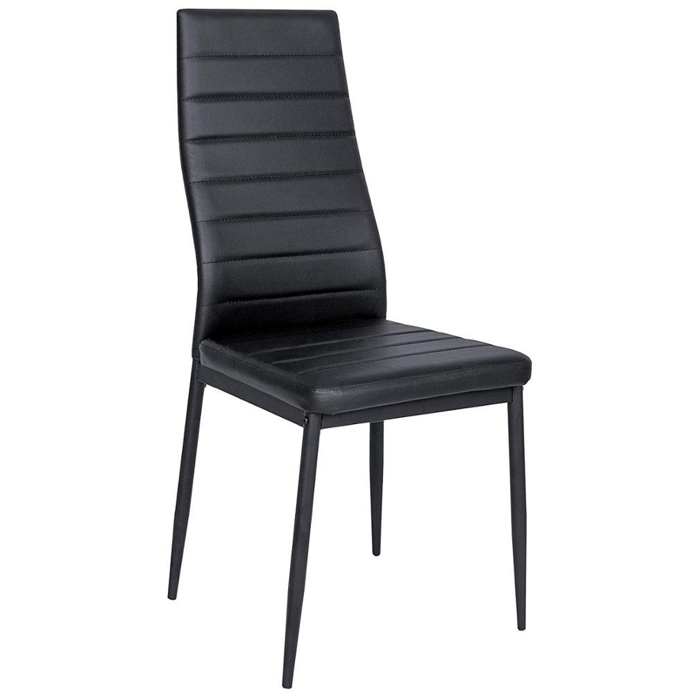 Modern Rectangle Black Tempered Glass Dining Table and Chairs Set with Powder-Coated Steel Black Frame Legs
