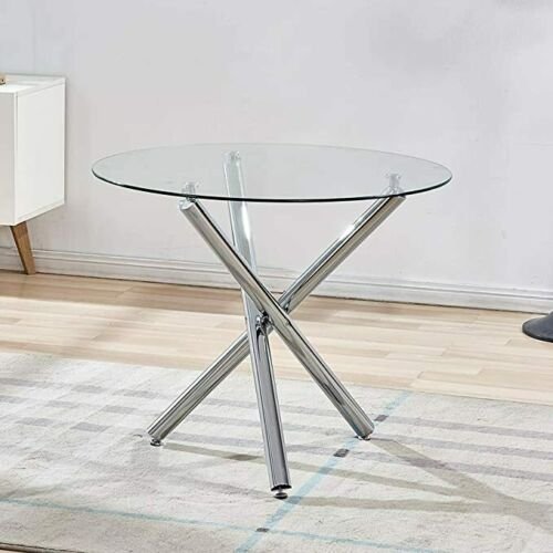 best price breakfast room small round kitchen table modern chromed legs clear glass dining table