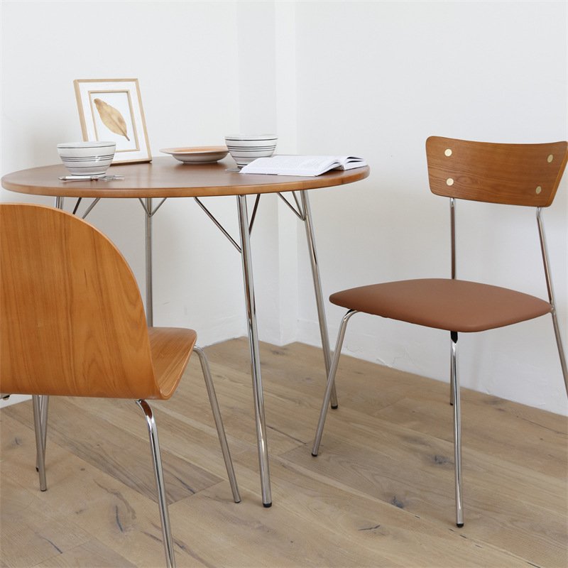 middle century modern dining room metal leg desk living room wooden round table top canteen dining table for cafe restaurant
