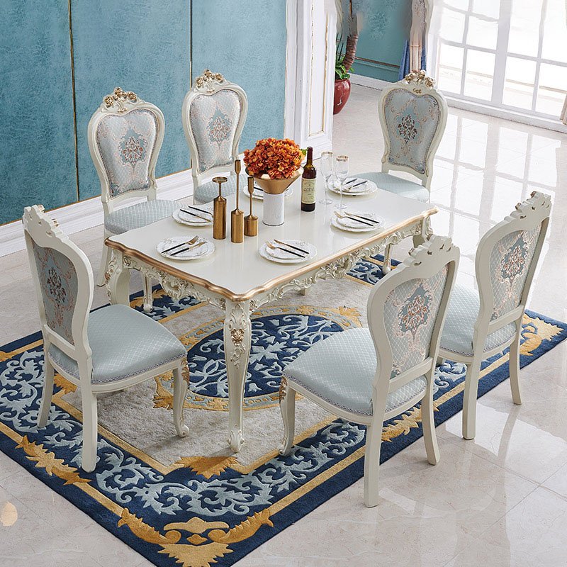 European Dining Table Set Rectangular Small Flat Marble Solid Wood Dining Table Modern Simple Dining Table