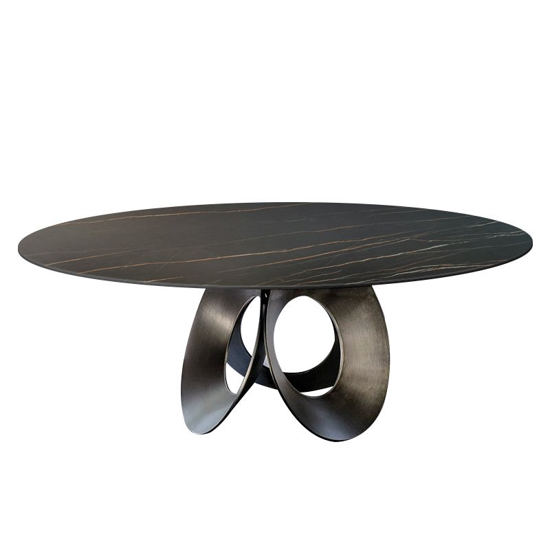 Oval -Shape dining table circles marble top metal base dining table 8 people