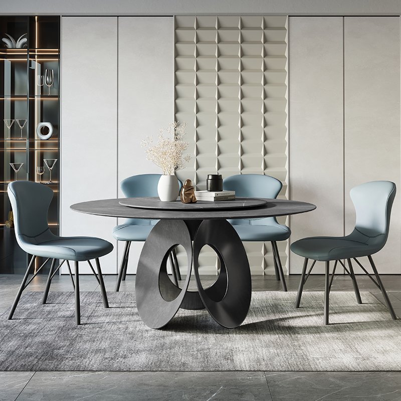 Oval -Shape dining table circles marble top metal base dining table 8 people