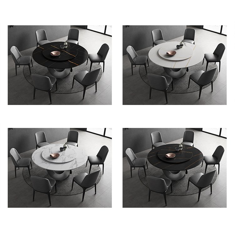 Oval -Shape dining table circles marble top metal base dining table 8 people