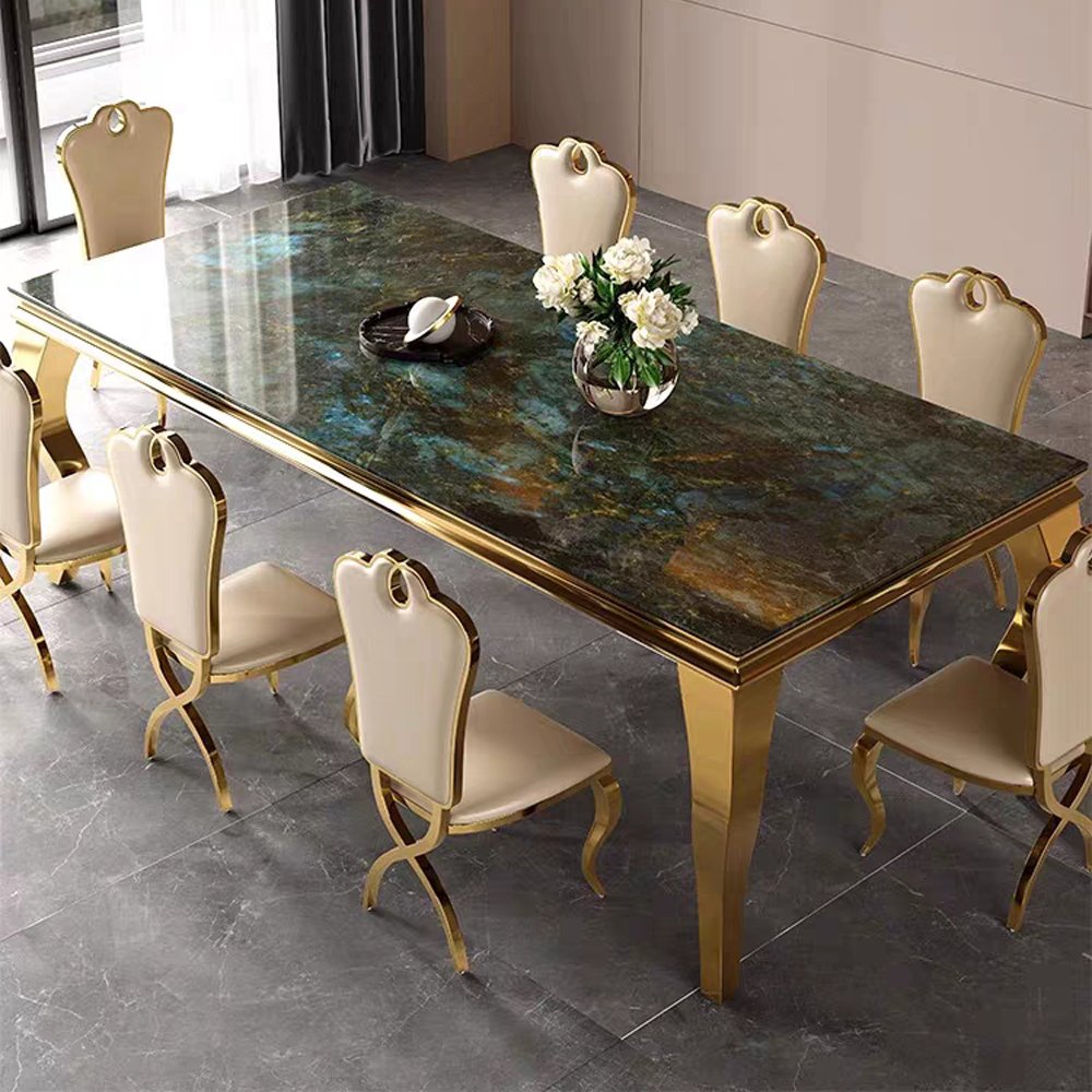 Modern Classic Tempered Glass Top Dining Table Durable Stainless Steel Frame Cost-Effective Dining table set