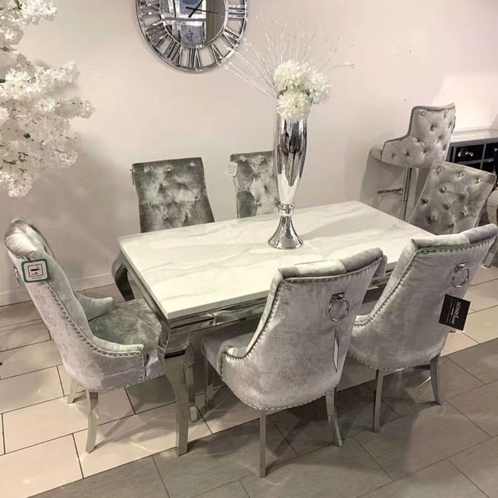 Modern Classic Tempered Glass Top Dining Table Durable Stainless Steel Frame Cost-Effective Dining table set