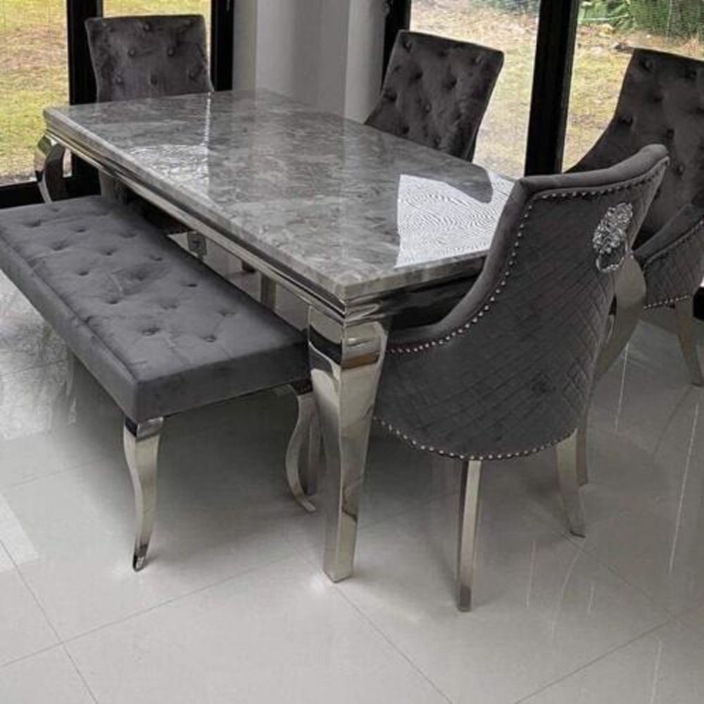Modern Classic Tempered Glass Top Dining Table Durable Stainless Steel Frame Cost-Effective Dining table set