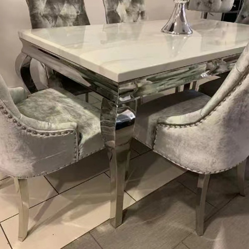 Modern Classic Tempered Glass Top Dining Table Durable Stainless Steel Frame Cost-Effective Dining table set
