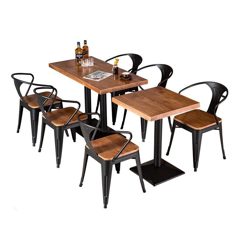 Industrial Style American Restaurant Dining Set Metal Rectangle Table And Chair Sets