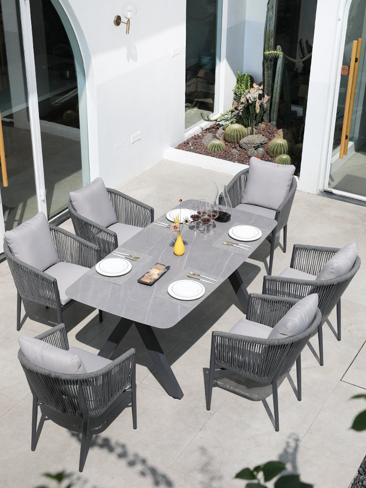 Outdoor Hotel Furniture Villa Garden Patio Chair Aluminum Frame Rope Woven Outdoor Dining Table And Chairs