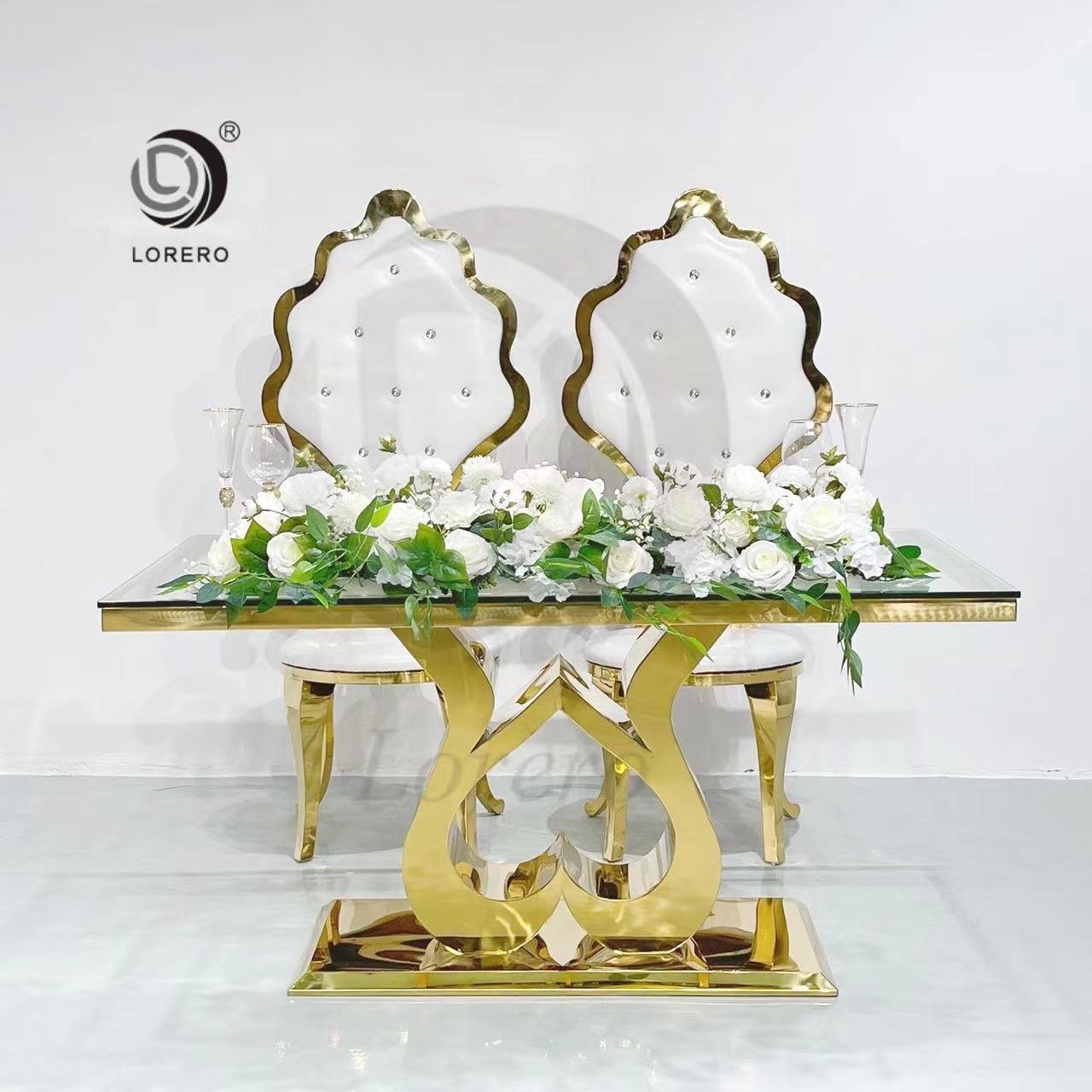 Hotel Furniture New design glass top gold Stainless Steel Banquet Dining wedding table