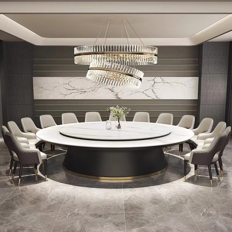 Hotel dining table electric large round table clubhouse marble 20 people rock slab invisible automatic hot pot table box