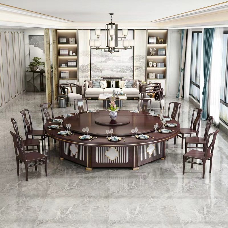 Hotel dining table electric large round table clubhouse marble 20 people rock slab invisible automatic hot pot table box