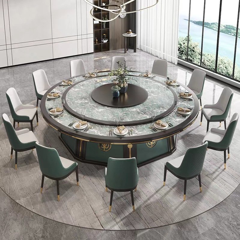 Hotel dining table electric large round table clubhouse marble 20 people rock slab invisible automatic hot pot table box