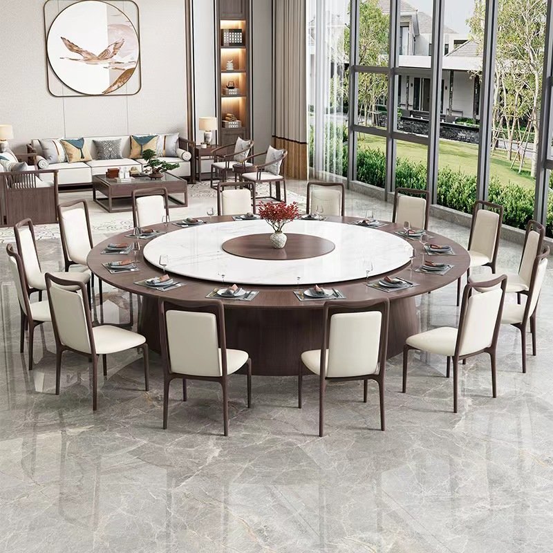 Hotel dining table electric large round table clubhouse marble 20 people rock slab invisible automatic hot pot table box
