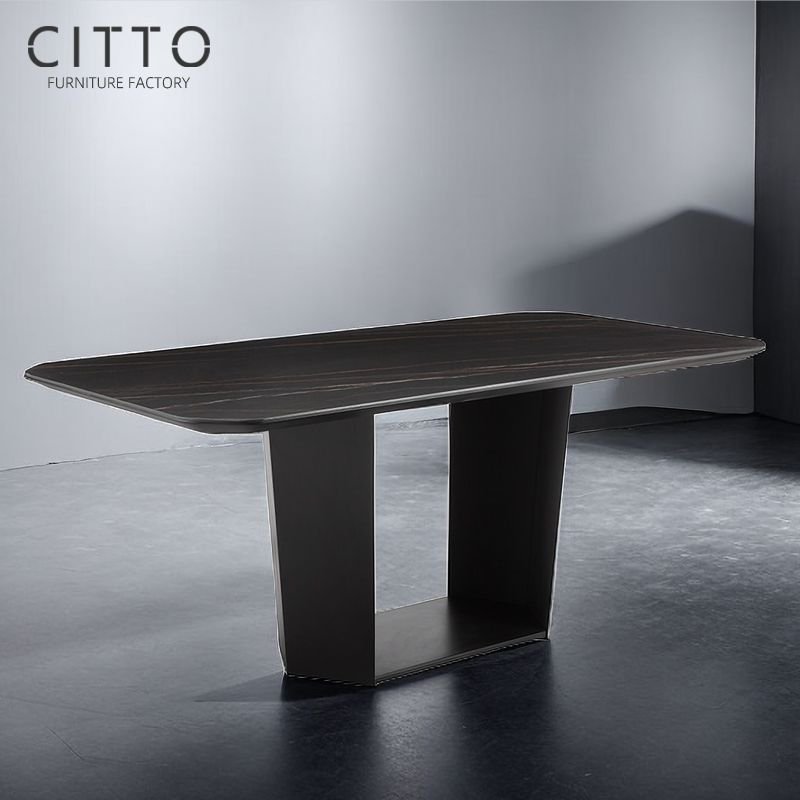 China Furniture Factory Modern Black Ceramic Dinging Table For Dining Room 1.8m Center Pillar Dining Table