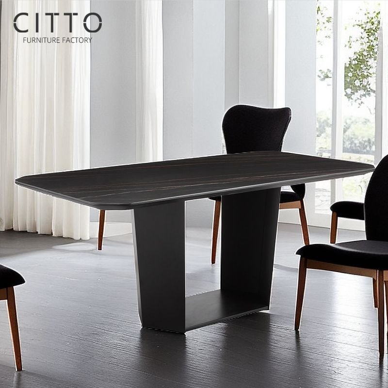 China Furniture Factory Modern Black Ceramic Dinging Table For Dining Room 1.8m Center Pillar Dining Table