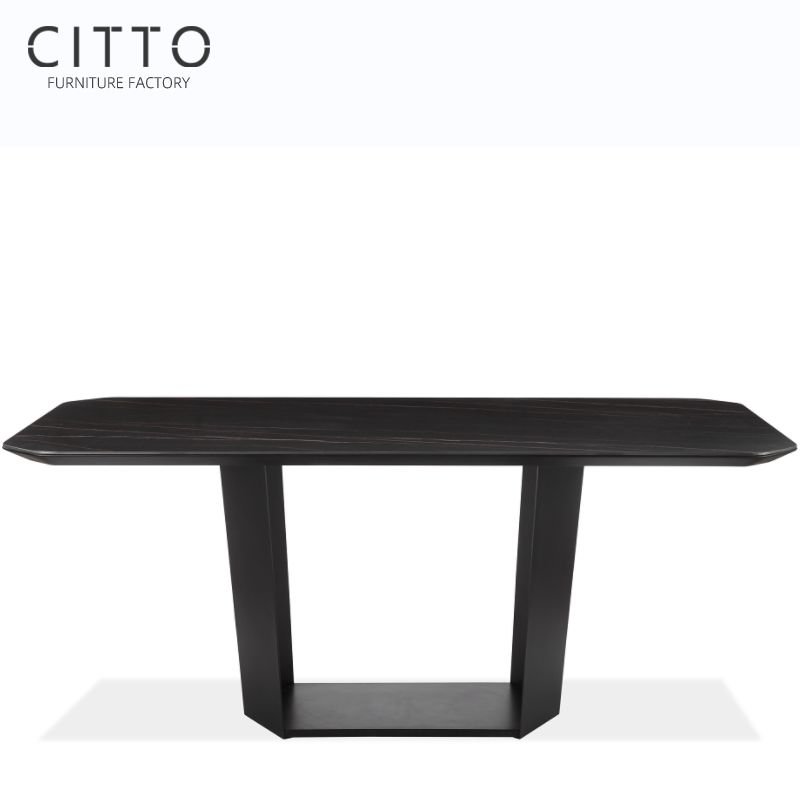 China Furniture Factory Modern Black Ceramic Dinging Table For Dining Room 1.8m Center Pillar Dining Table