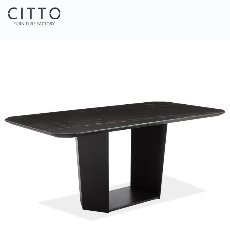 China Furniture Factory Modern Black Ceramic Dinging Table For Dining Room 1.8m Center Pillar Dining Table