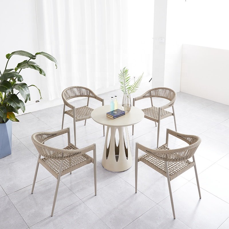 Luxury White Garden Porch Table 4 Chairs Home Furniture Outdoor Patio Cafe 5 Piece Rope Aluminum Dining Sets on Sale