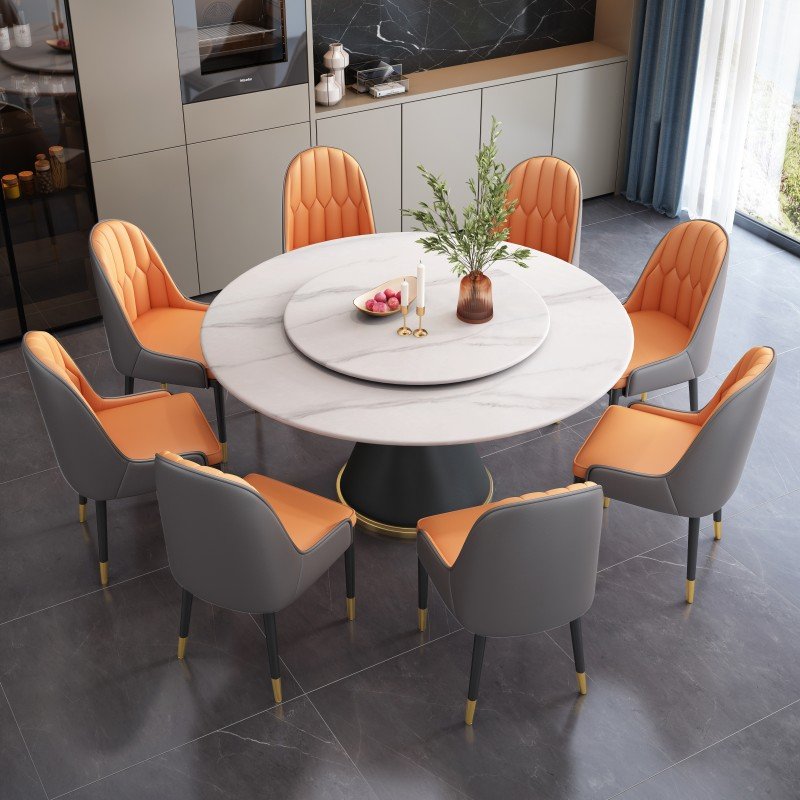 Customized Light Luxury Modern Simple Dining Table and Chair Combination Round Marble Table Dining Room Furniture for hotel