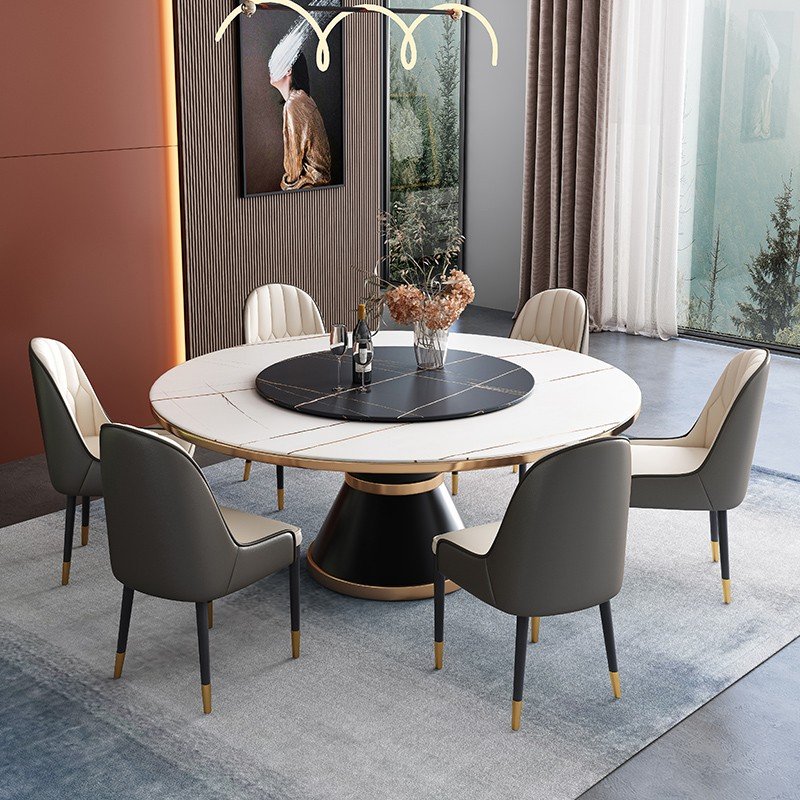 Customized Light Luxury Modern Simple Dining Table and Chair Combination Round Marble Table Dining Room Furniture for hotel