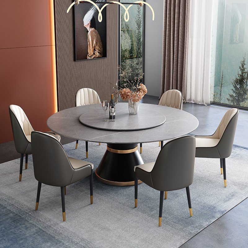 Customized Light Luxury Modern Simple Dining Table and Chair Combination Round Marble Table Dining Room Furniture for hotel