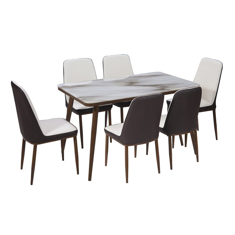 French Elegant Kitchen Furniture Wooden Contemporary Dining Table Set Marble Stone Dining Table And Chairs Set