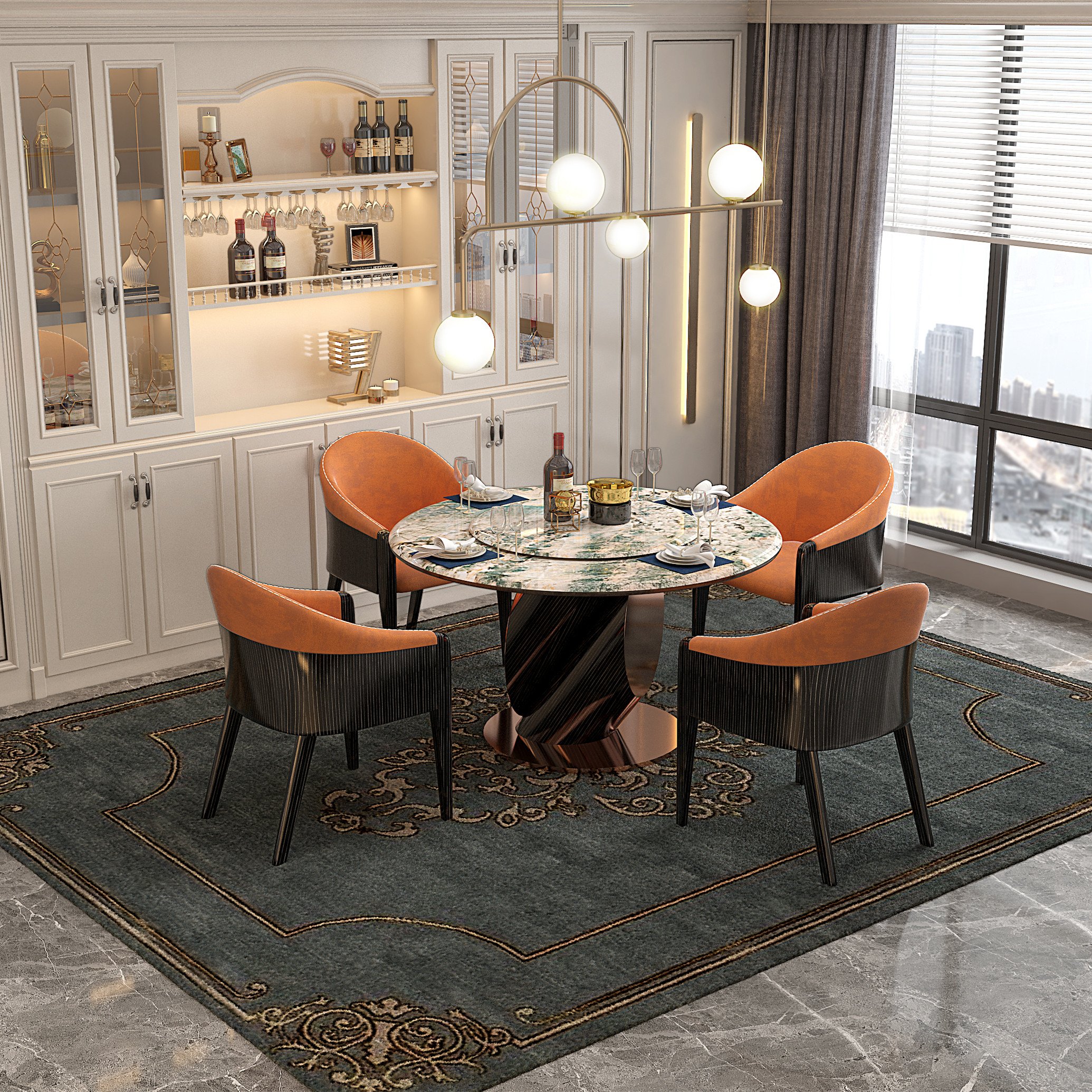Furnistyle Minimalist modern design dining room furniture coffee house dining chairs nordic oval round dining table set 4 chairs