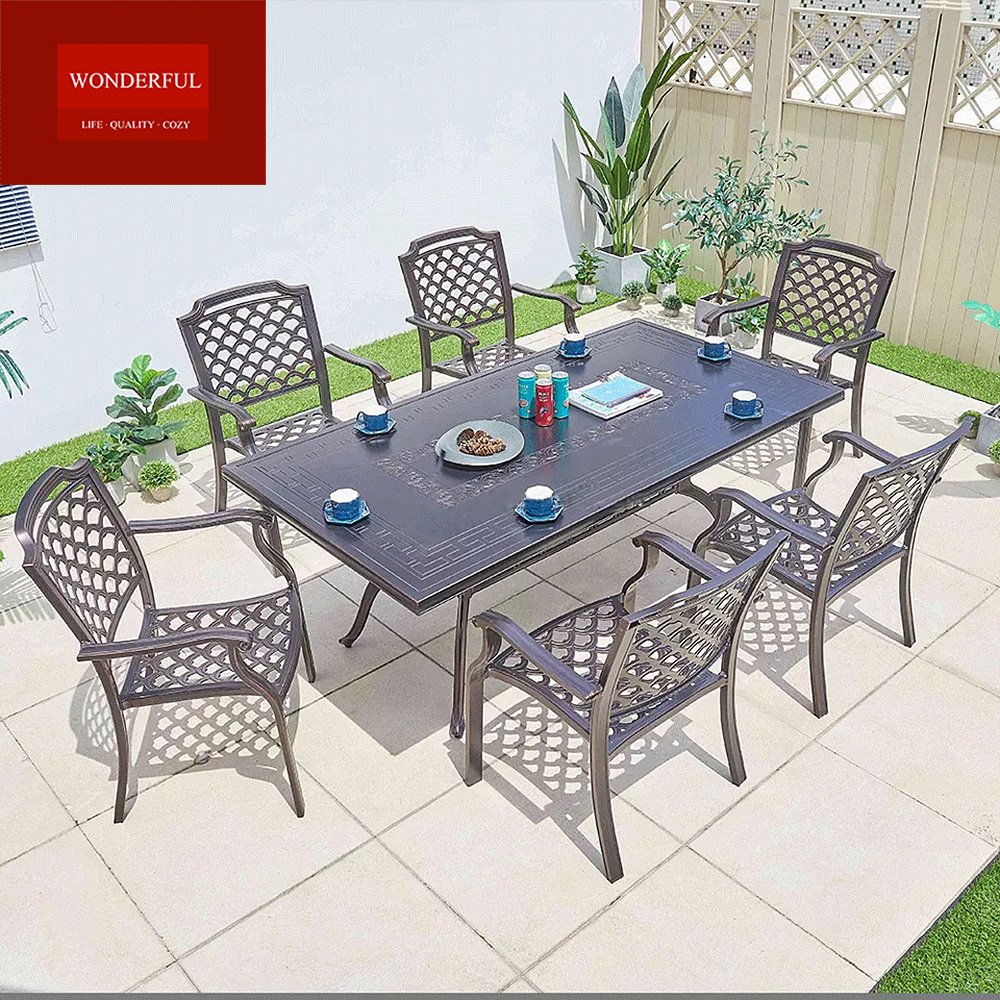 High quality sea beach dining set furniture outdoor garden cast aluminum dining table with chair