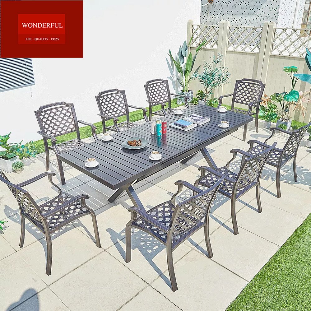 High quality sea beach dining set furniture outdoor garden cast aluminum dining table with chair