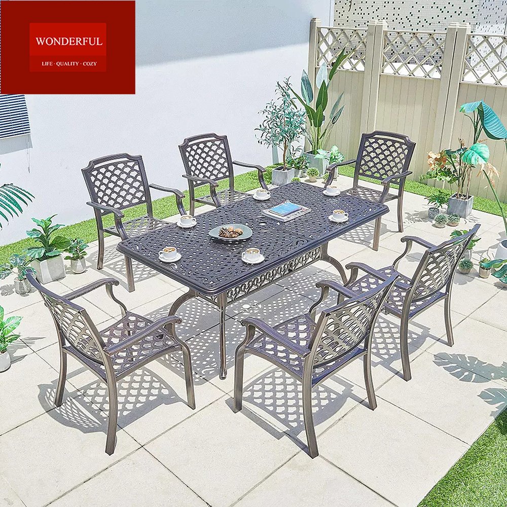 High quality sea beach dining set furniture outdoor garden cast aluminum dining table with chair