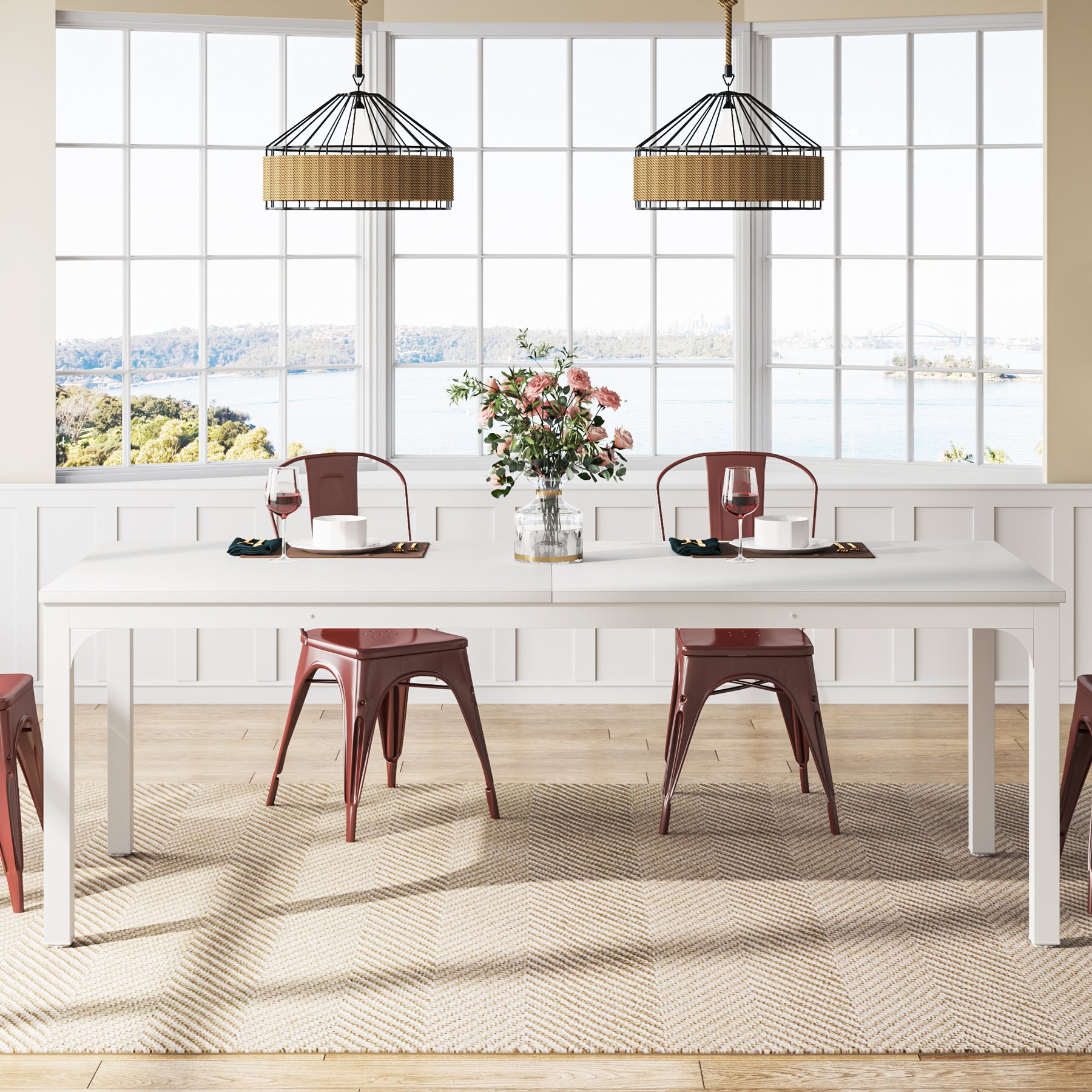 Indoor Outdoor White Square Dining Room Table Restaurant Wooden Dining Table