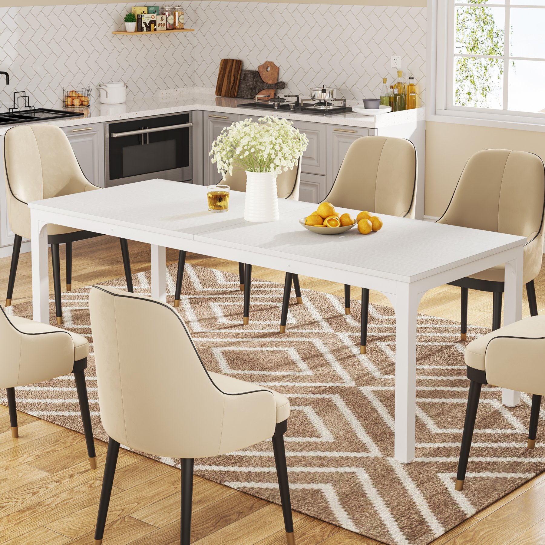 Indoor Outdoor White Square Dining Room Table Restaurant Wooden Dining Table