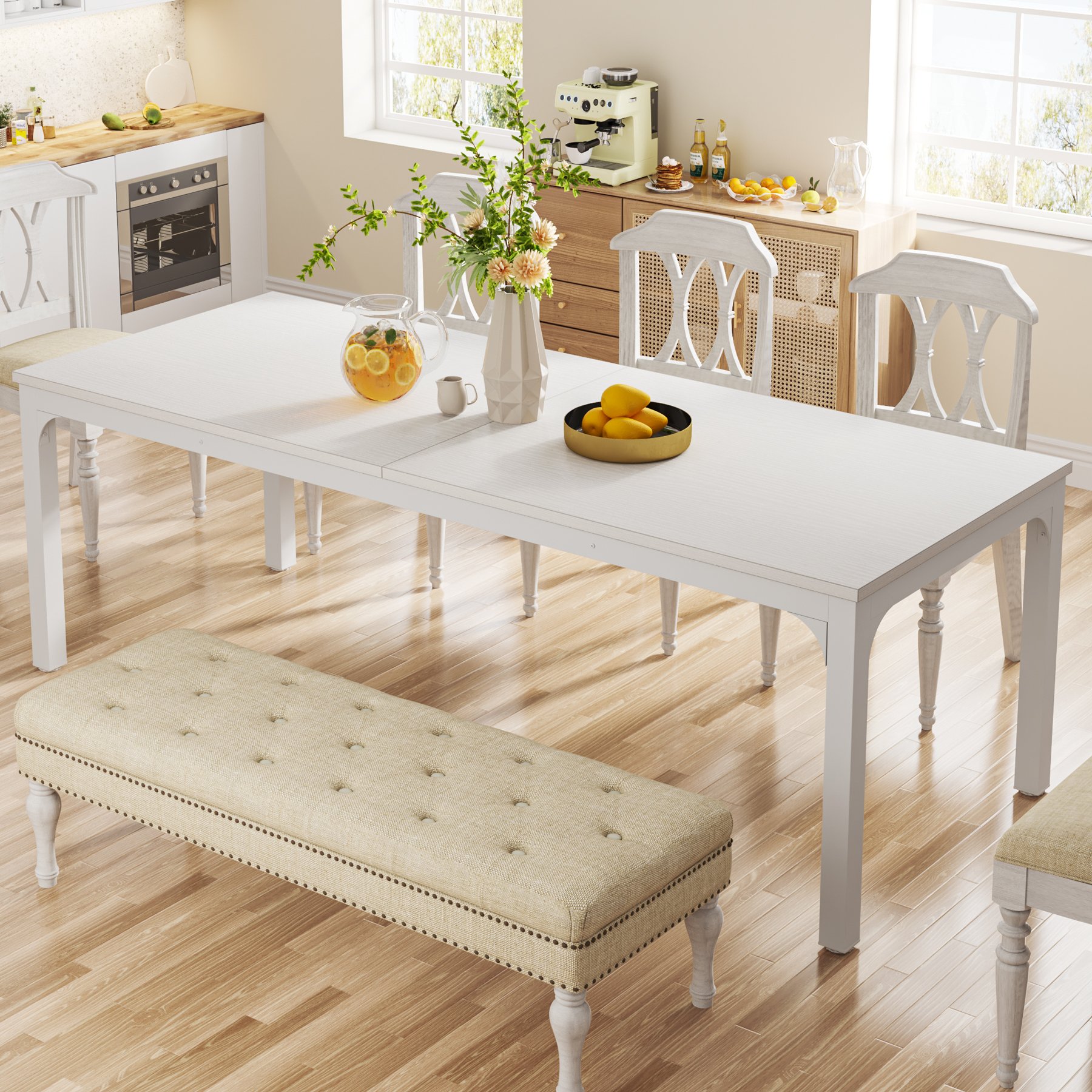 Indoor Outdoor White Square Dining Room Table Restaurant Wooden Dining Table
