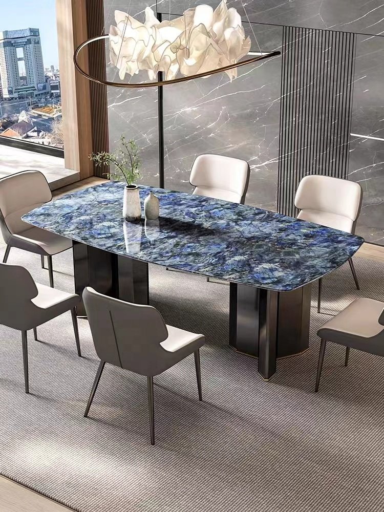 Modern home furniture dinning room luxury dining table metal marble table and chair set rock tabletop