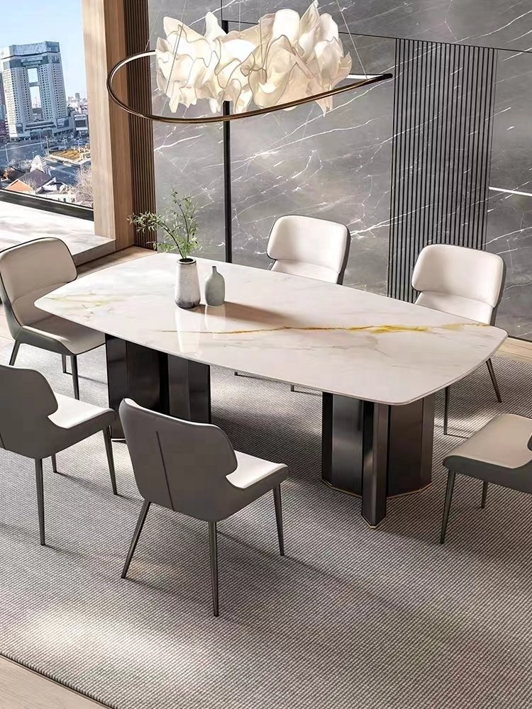 Modern home furniture dinning room luxury dining table metal marble table and chair set rock tabletop