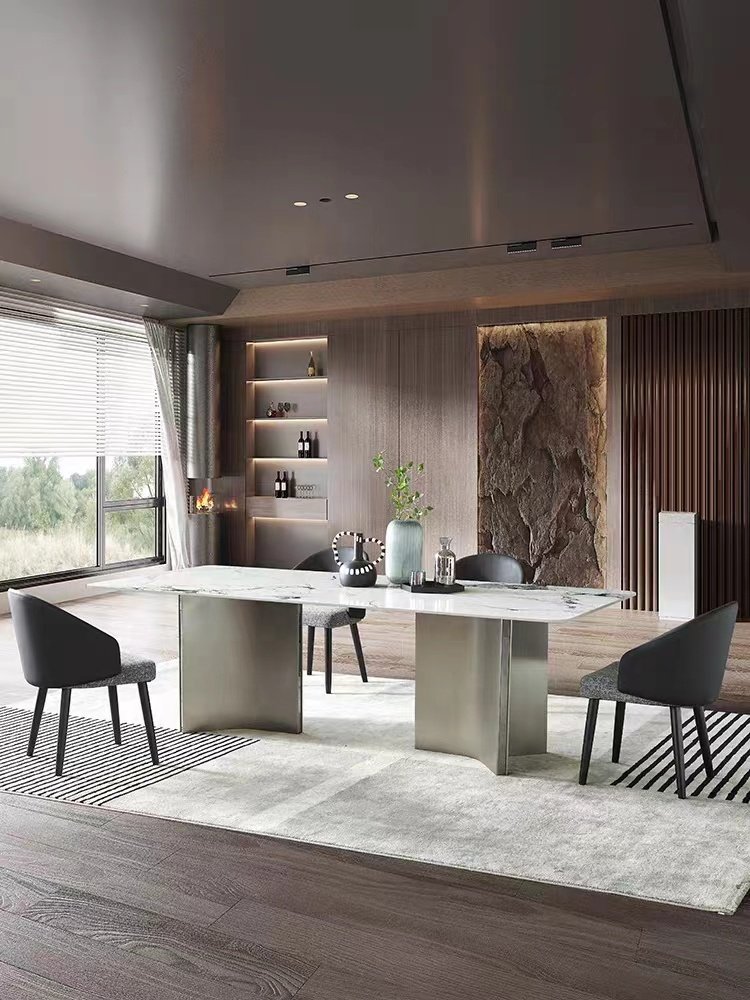 Modern home furniture dinning room luxury dining table metal marble table and chair set rock tabletop
