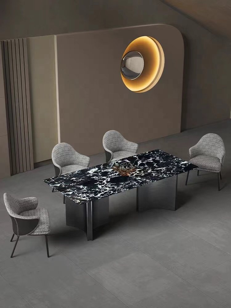 Modern home furniture dinning room luxury dining table metal marble table and chair set rock tabletop