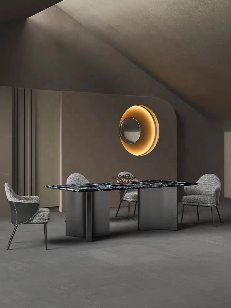 Modern home furniture dinning room luxury dining table metal marble table and chair set rock tabletop