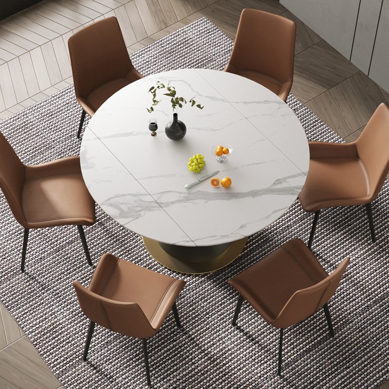 Hot Sale bright rock slab round dining table simple modern Nordic extendable dining table home furniture dining table set