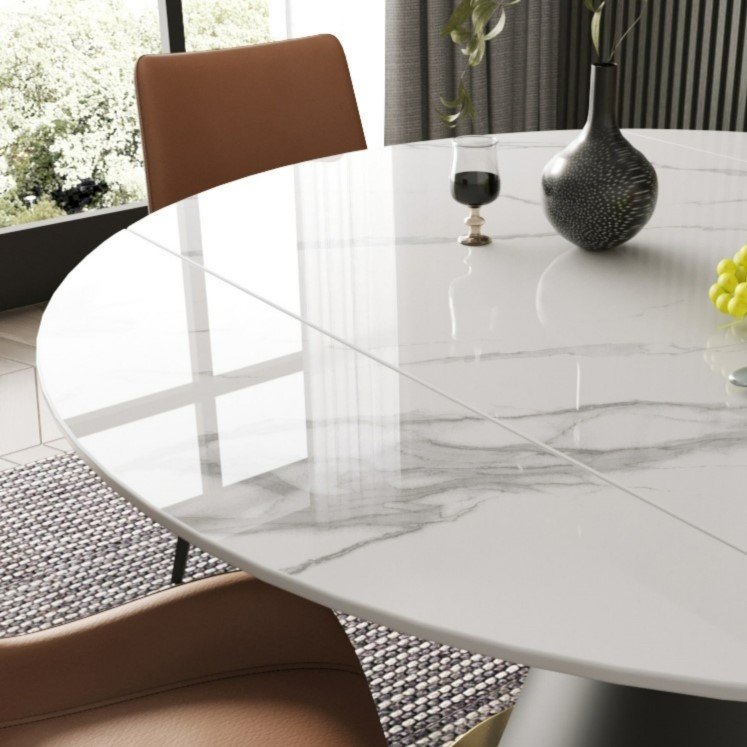 Hot Sale bright rock slab round dining table simple modern Nordic extendable dining table home furniture dining table set