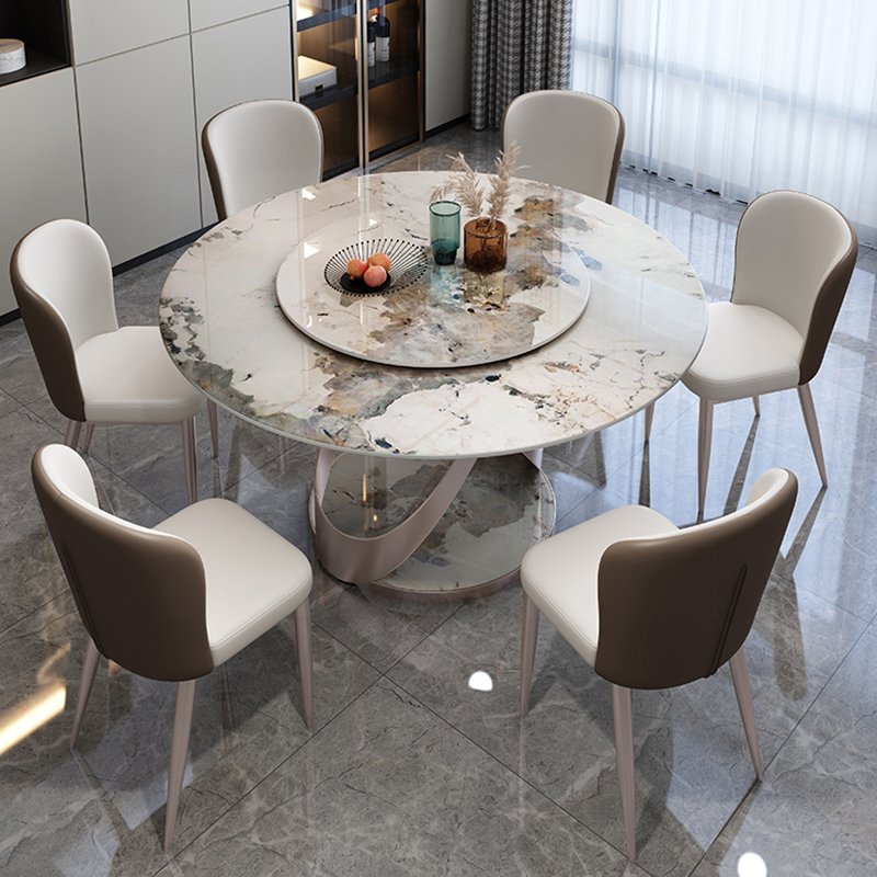 Modern light luxury rock table table 8 people with turntable table high-end villa electric large round dining table
