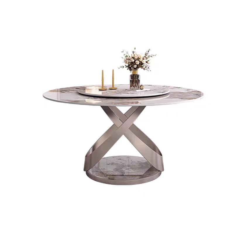 Modern light luxury rock table table 8 people with turntable table high-end villa electric large round dining table