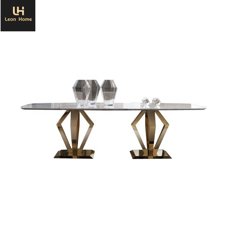 Luxury design quality gold finish diamond leg marble stone table top dining room home furniture