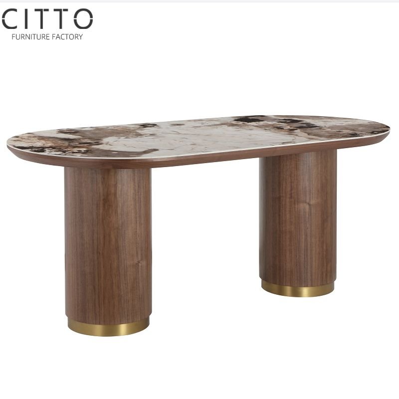 2.4m Dining Table Support Customization Factory Supply Furniture Walnut Veneer Modern Home Furniture Dining Set Dining Room Oval