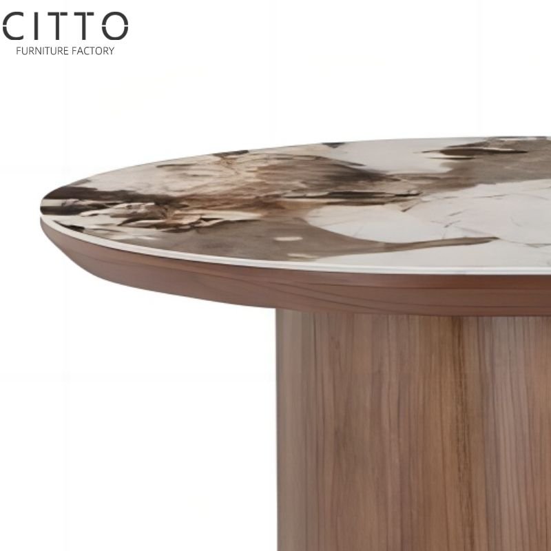 2.4m Dining Table Support Customization Factory Supply Furniture Walnut Veneer Modern Home Furniture Dining Set Dining Room Oval