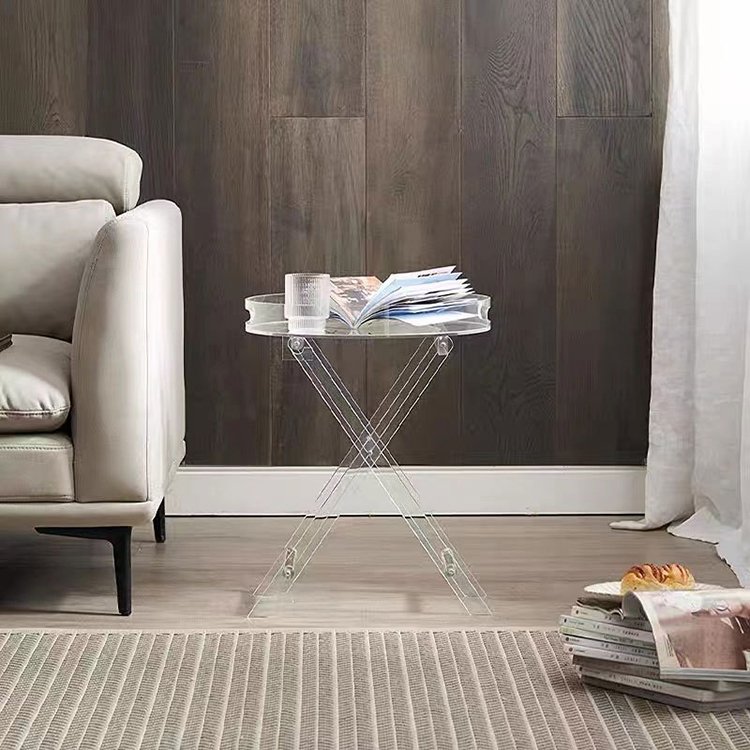 Clear acrylic small folding table rolling tray table kitchen bedroom lobby Bar serving table